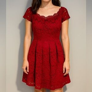 Missmay Women's Red Vintage Floral Lace Boatneck Swing Dress Size Small